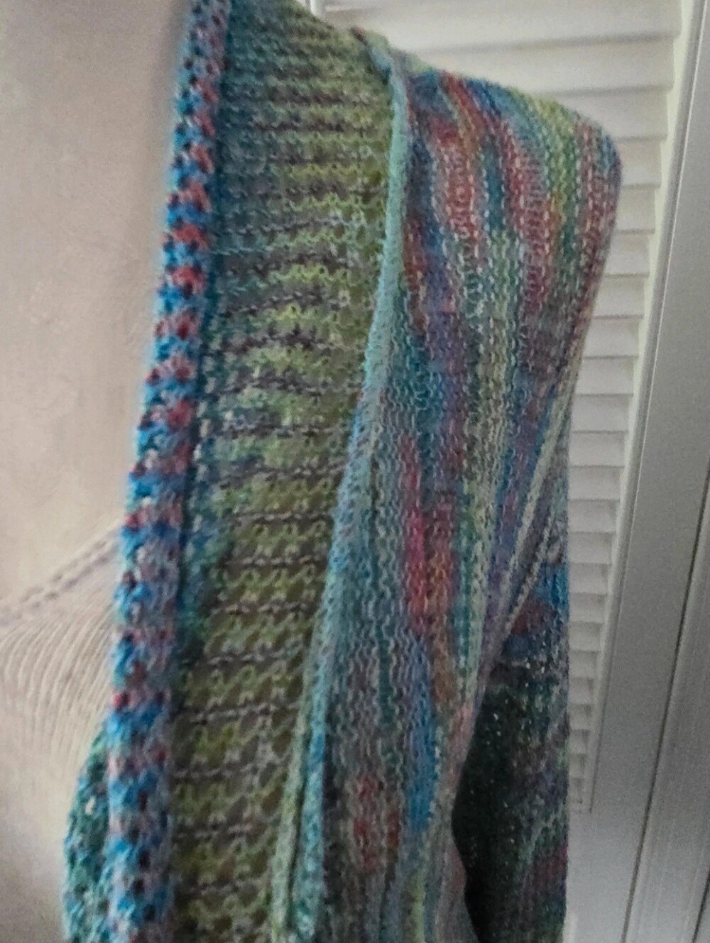 Krazy Kat Coastal Open Knit Cardigan Blue Multicolor Festival M - Picture 5 of 10